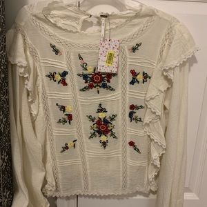 Free people embroidered long sleeved blouse